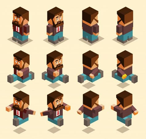 Four sided character set Premium Vector Isometric Character, Voxel Character, Square Character, Box Character, 3d Pixel, Voxel Art, Little Characters, Pixel Characters, Lego Characters