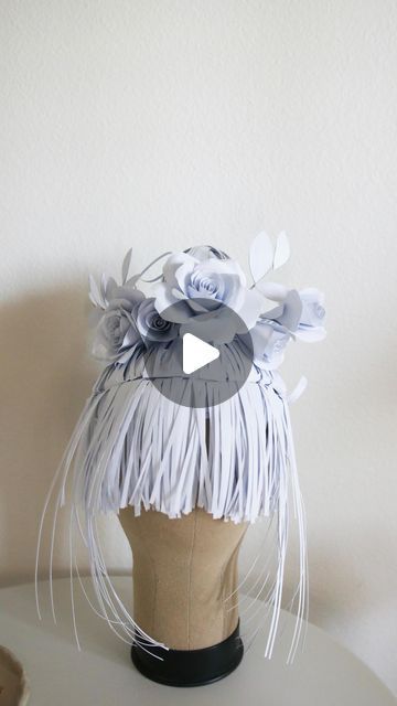 Sara Kim on Instagram: "If you need a last minute Halloween costume idea, try this paper wig just made with white paper. I remember I had so much fun styling this paper hair and of course I had to add a paper flower headpiece 💁🏻‍♀️" White Costume Hats And Headpieces, Paper Wig Tutorial, Paper Wig Cosplay, White Fitted Costume Headband, Paper Wig, Paper Wigs, Paper Headpiece, Last Minute Halloween Costume, Last Minute Halloween