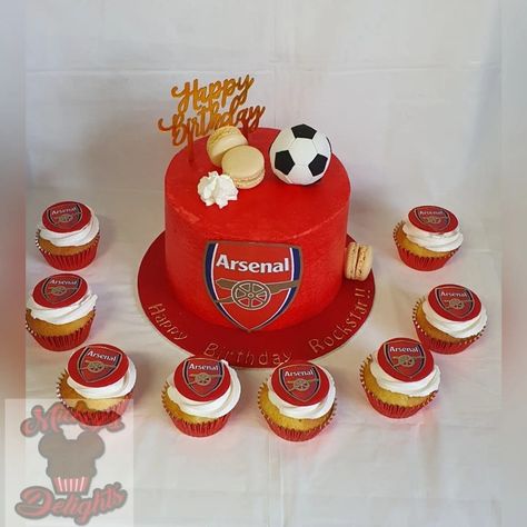 Arsenal Themed Birthday Party, Arsenal Cake Ideas Birthdays, Arsenal Cupcakes, Arsenal Birthday Cake, Arsenal Cake, Pretty Baking, Elvis Birthday, Soccer Cake, Birthday Cakes For Men