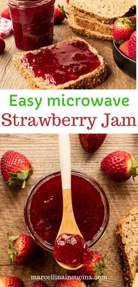 This easy microwave strawberry jam uses just 3 ingredients. Homemade strawberry jam is like summer in a bottle! #strawberryjam #microwavejam #jam #strawberryrecipes Microwave Strawberry Jam, Microwave Jam, Strawberry Jam Without Pectin, Jam Without Pectin, Scones And Jam, Easy Strawberry Jam, Summer In A Bottle, Strawberry Jam Recipe, Homemade Strawberry Jam