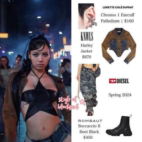 Lisa Money Outfit, Parkchaeyoung Blackpink, Lisa Coachella, Jessica Alexander, Harley Jacket, Coachella Fits, Blackpink Closet, Lisa Rockstar, Star Outfit