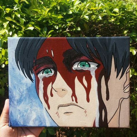 Eren Jaeger Painting Canvas, Painting Anime On Canvas, Eren Jaeger Painting, Painting Ideas On Canvas Anime, Attack On Titan Painting, Anime Painting Acrylic, Anime Paintings Canvases, Eren Jaeger Anime, Eren Painting