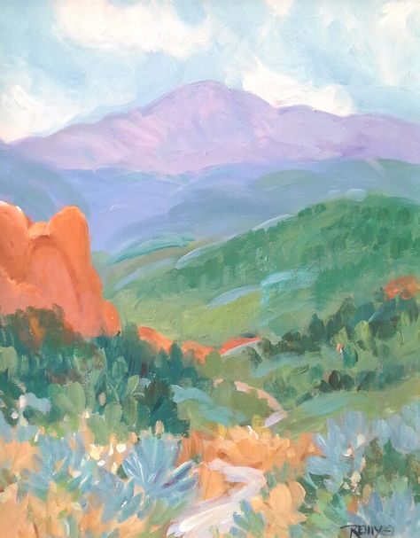 Laura Reilly - Work Zoom: Pikes Peak Sunshine Pikes Peak Painting, Laura Reilly, Wc Inspiration, Colorado Art Prints, Castle Illustration, Colorado Art, Colorado Landscape, Colorado Artists, Seascape Art