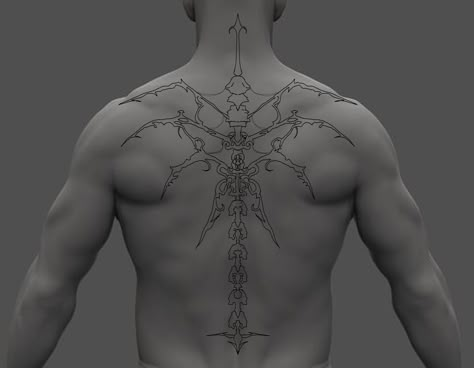 Gothic Spinal Tattoo, Cybersigil Leg Tattoo, Cybersigil Tattoo Back, Centipede Spine Tattoo, Spinal Tattoo For Men, Sigil Tattoo Men, Sandevistan Tattoo, Back Tattoos For Guys Spine, Simple Back Tattoo