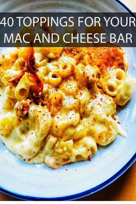 Mac And Cheese Buffet Ideas, Mac And Cheese Charcuterie Board Ideas, Mac & Cheese Charcuterie Board, Mac And Cheese Bar Toppings Wedding, Macaroni And Cheese Bar Parties, Casual Wedding Appetizers, Toppings For Mac And Cheese, Mac N Cheese Bar Parties, Mac N Cheese Ideas