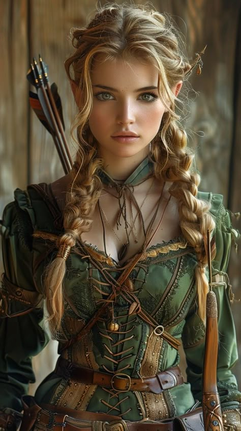 Elvish Warrior Female Outfit, Woodland Elf Cosplay, Warrior Elf Female, Elven Warrior Female, Elf Warrior Female, Elven Huntress, Female Elf Warrior, Archer Woman, Elves Female Beautiful