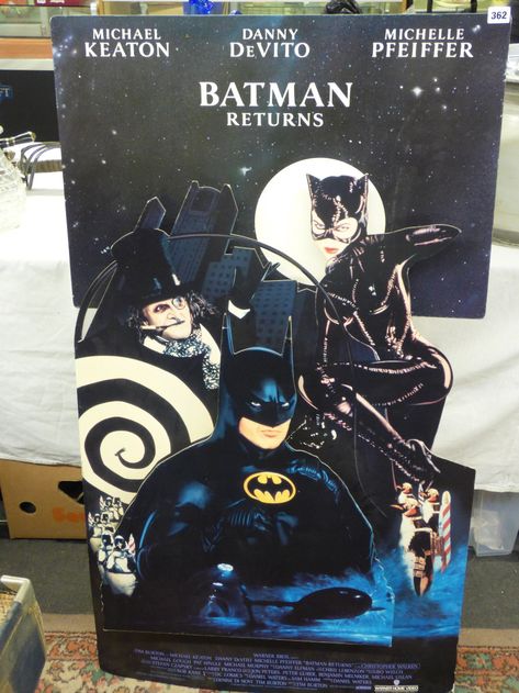 Lot 362 - CINEMA FOYER CARDBOARD CUT OUT ADVERTISING  PANEL FOR MOVIE BATMAN RETURNS Berserk Movie, Movie Theater Theme, Figure Display, Action Figure Display, Cardboard Display, Batman Returns, Movie Theater, Coventry, Super Mario Bros