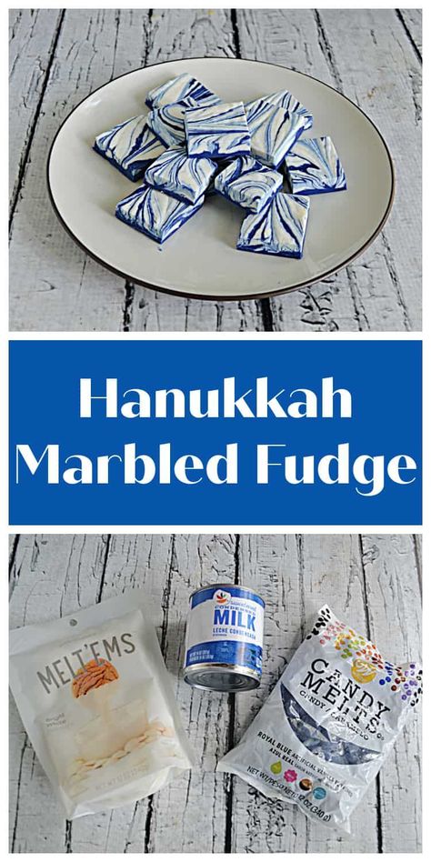 With just a few ingrediens this Hanukkah Marbled Fudge is a tasty dessert. #dessert #fudge #Hanukkah | Hanukkah Recipes | Fudge Recipes | Easy Recipes | Hannukah Recipes Desserts, Hanukkah Desserts Easy, Hannukah Dessert Recipes, Hannukah Dinner Ideas, Hanukah Foods, Chanukah Desserts, Chanukah Food, Hannukah Desserts, Hanukkah Party Food