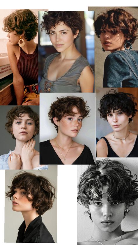 Perm Pixie Haircut, Perm Pixie, Super Cute Hairstyles, Pixie Cut Styles, Short Curly Haircuts, Short Curls, Mullet Hairstyle, Short Hair Haircuts, Curly Hair Cuts