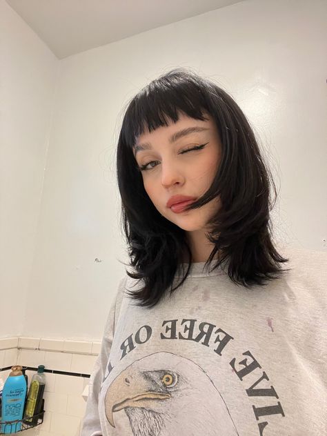 Micro Bangs With Layered Hair, Baby Bangs Black Hair, Micro Bangs Round Face, Baby Bangs Long Hair, Micro Fringe, Black Hair Bangs, Micro Bangs, Bangs For Round Face, Goth Hair