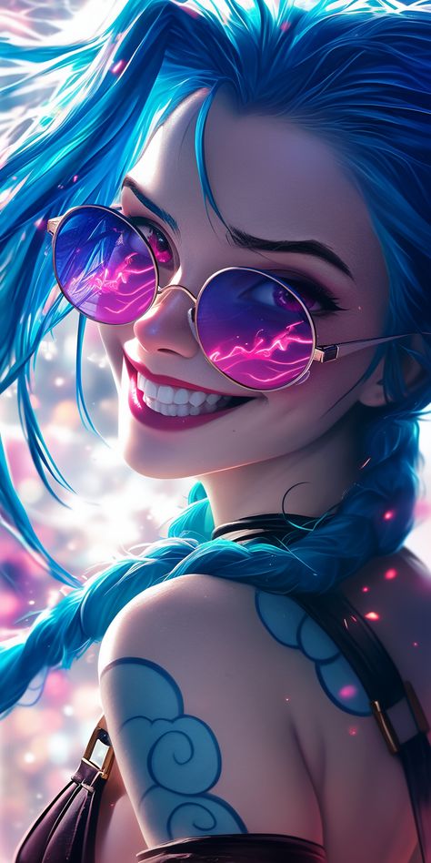 Created with Midjourney Ai #Character #Fantasy #Anime #cartoon #cyberpunk #sci-fi League Of Legends Vi, Cartoon Cyberpunk, League Of Legends Poster, Champions League Of Legends, Female Artwork, Girl Wallpapers, Girly Wallpapers, Jinx League Of Legends, League Of Legends Characters