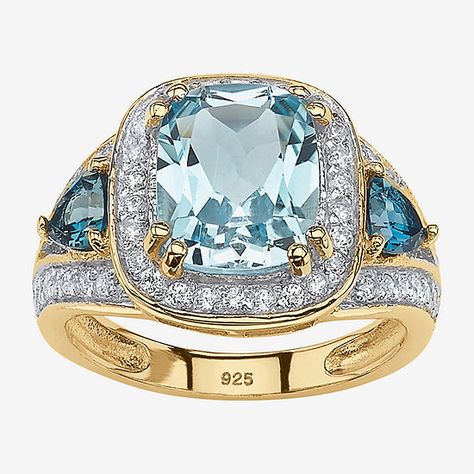 Womens Genuine Blue Topaz Cocktail Ring - JCPenney Topaz Cocktail Ring, Palm Beach Jewelry, Sky Blue Topaz, Cubic Zirconia Rings, Ring Color, Cz Ring, London Blue Topaz, Gold Plated Silver, Birthstone Ring