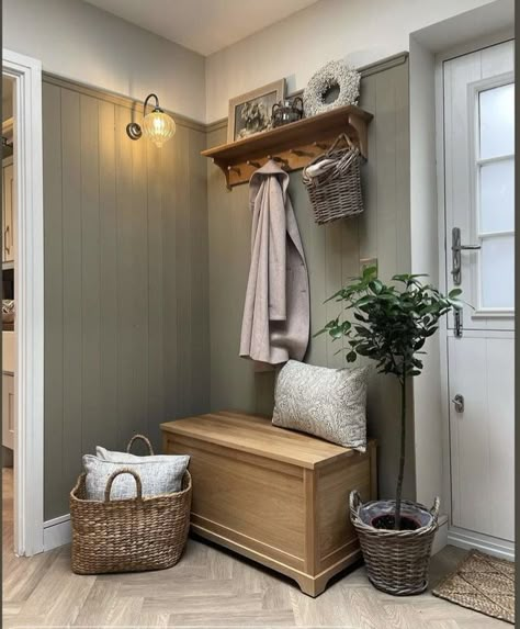 Country Hallway Ideas Entrance, Inside Porch Decorating Ideas Uk, English Country Hallway, Small Hallway And Stairs Ideas, Entrance Hall Ideas Rustic, Tongue And Groove Walls Hallway, Neptune Hallway, Uk Porch Ideas Inside, Tongue And Groove Panelling Hallway