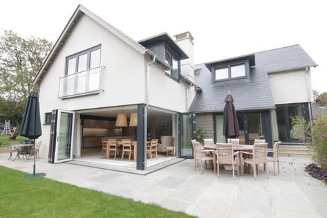 Corner Bifold Doors or Sliding Doors for Open Corners - FAQ's - Thames Valley Windows Corner Bifold Doors, Composite Windows, Dormer Bungalow, House Extension Plans, Contemporary Windows, Glazed Windows, Window Projects, Timber Windows, Open Living Area