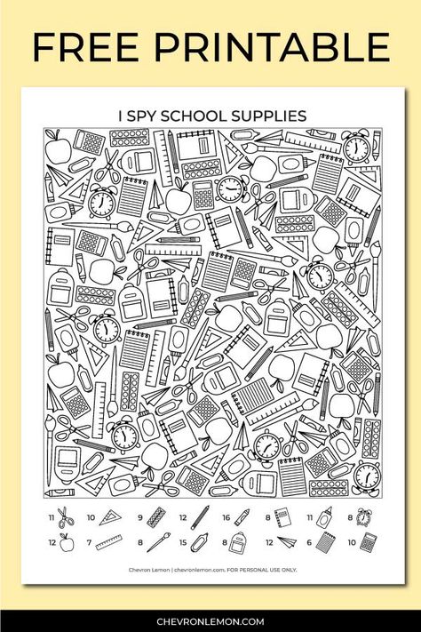 Look And Find Printables, Look And Find Printables Kids Free, Search And Find Printables For Kids, Hidden Pictures Printables Free For Kids, School Supplies Activities For Kids, I Spy Printables For Kids Free, I Spy Back To School, School Supplies Coloring Pages, Makerspace Elementary Library