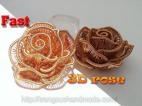 (196) 3D rose from copper wire - Flower jewelry - Fast version 358 - YouTube Copper Wire Art, Diy Jewelry To Sell, Flower 3d, Wire Wrapped Jewelry Tutorials, Copper Wire Jewelry, Bijoux Fil Aluminium, Wire Jewelry Tutorial, Wire Flowers, Wire Crochet