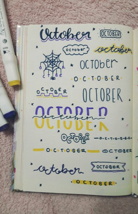 Preppy Fonts, September Lettering, October Bullet Journal, Bullet Journal Hand Lettering, Bullet Journal Titles, Bullet Journal Work, Bullet Journal Month, Dry Erase Board Calendar, Title Ideas