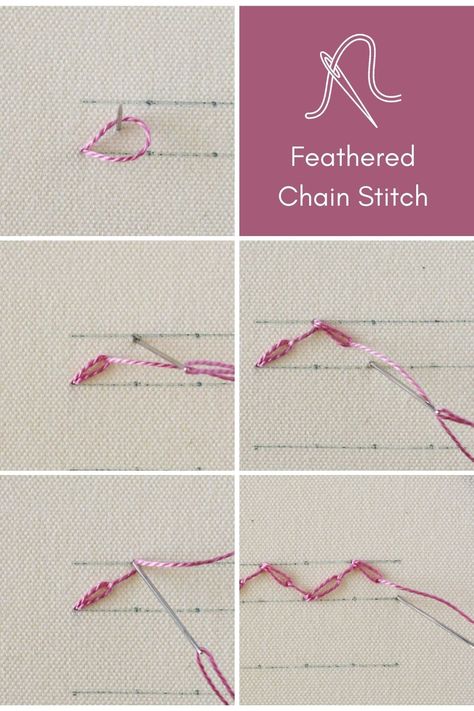 Learn how to embroider Feathered Chain Stitch, also known as Chained Feather Stitch. This guide walks you through creating stunning zig-zag designs for garments, home textiles, and more. Explore the step-by-step instructions and video tutorial. Start creating beautiful embroidery now! Chain Stitch Motif, Stitch Family, Etsy Embroidery, Feather Stitch, Chain Stitch Embroidery, Embroidery Tools, Stitch Guide, Hand Embroidery Tutorial, Embroidery Videos