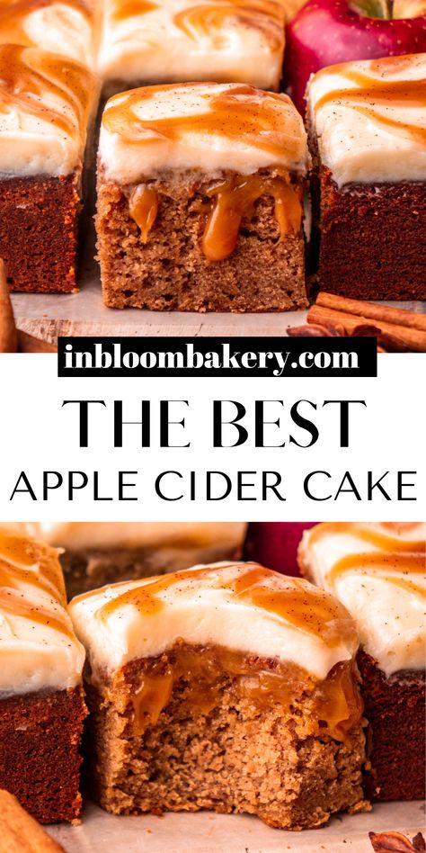 Apple Cider Caramels Smitten Kitchen, Apple Cider Frosting Recipe, Spiced Apple Cider Cake, Apple Cider Cake With Cream Cheese Frosting, Caramel Apple Cider Bundt Cake, Caramel Apple Recipes Desserts, Fall Foods And Desserts, October Desert Ideas, Apple Cider Cakes