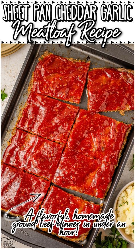 Sheet Pan Meatloaf is a comforting, satisfying meal that is perfect for weeknight dinners or serving a crowd! This easy meatloaf recipe takes the traditional meatloaf and updates it by making it in a sheet pan, which not only speeds up the cooking time but also makes it easier to serve. Strawberry Jello Cheesecake, Salads For Potlucks, Sheet Pan Meatloaf, Pan Meatloaf, Easy To Make Pasta, The Best Pasta Salad, Meatloaf Topping, Easy Meatloaf Recipe, Easy Fudge Recipe