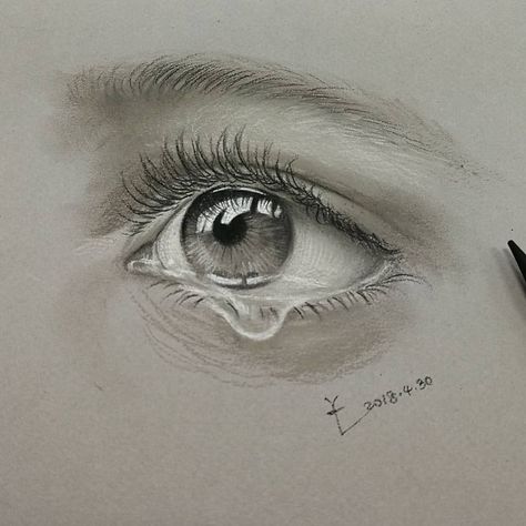 Tearing eye by Yaling Tang.  #pasteldrawing #tears #eyedrawing Wiping Tears Reference Drawing, Wiping Tears Reference, Teary Eye Drawing, Eyes Drawing Tumblr, How To Draw Tears, Crystal Tears, Pencils Drawings, Realistic Eye Drawing, Tears In Eyes