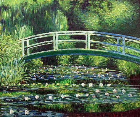 Claude Monet - Japanese Bridge Bridge Drawing, Painting Japanese, Japanese Bridge, Bridge Painting, Japanese Garden Design, Lotus Pond, Kids Watercolor, Monet Paintings, Art Apps