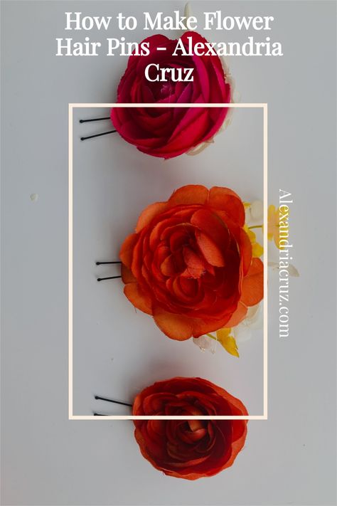 How To Make Flower Hair Pins, How To Make Hair Flowers, How To Pin Flowers In Hair, Diy Rose Hair Clip, Flower Hair Pins Hairstyles, Diy Flower Clips For Hair, Diy Floral Hair Pins, How To Wear Flowers In Your Hair, Diy Hair Flowers