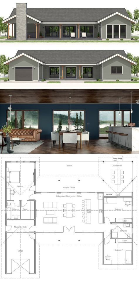 Small Home Plan, Small Modern House Plans, Small House Floor Plans, Casas Coloniales, Small House Plan, House Plans Farmhouse, Modern Farmhouse Plans, House Blueprints, Pole Barn Homes