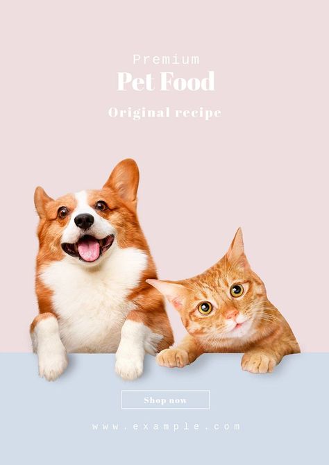 Premium pet food poster template, editable text and design | premium image by rawpixel.com / Chotika Corgi And Cat, Magazine Layout Design, Awesome Designs, Collage Template, Cat And Dog, Food Poster, Template Ideas, Magazine Layout, Best Templates