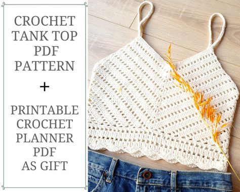 Crochet Planner, Summer Top Pattern, Crochet Tee, Crop Top Pattern, Tank Top Pattern, Crochet Crop Top Pattern, Crochet Easy, Summer Sweater, Planner Gift