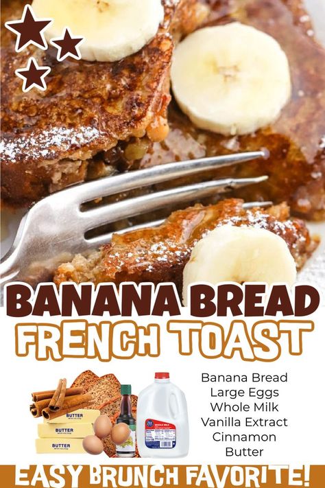 Banana Bread French Toast is the perfect combination. The classics flavors of banana bread makes this French Toast recipe so delicious. The simple French Toast is cooked with the crispy texture but still be soft on the inside. Add your favorite French Toast toppings for a delicious breakfast idea. #eatingonadime #bananabreadfrenchtoast #bananabread #frenchtoast Simple French Toast, French Toast Toppings, Banana Bread French Toast, Bread French Toast, Bread French, Recipes Using Bananas, Homemade Bread Recipes Easy, Iowa Girl Eats, Cinnamon Butter