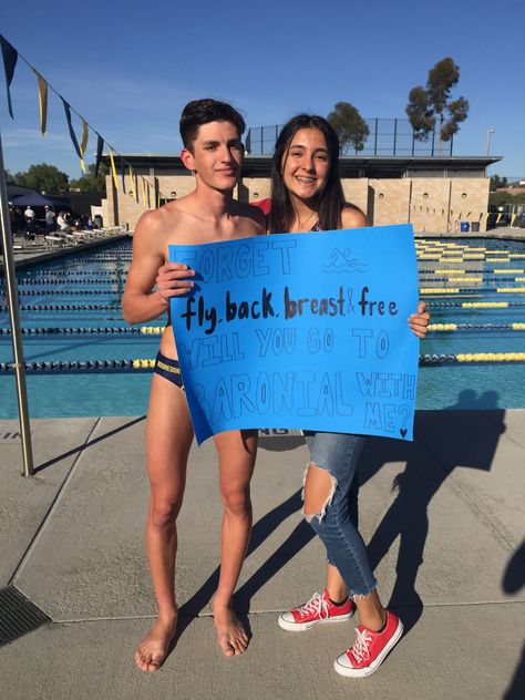 Swim Homecoming Proposal, Swim Promposal Ideas, Swimming Hoco Posters, Hoco Proposals Ideas For Swimmers, Swim Dance Proposal, Swim Hoco Proposals, Swimming Promposal, Swim Promposal, Swimming With Boyfriend