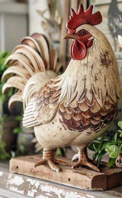 Rooster House Ideas, French Country Chateau, Sunflower Room, Grey Floral Wallpaper, Rooster Statue, Rooster Kitchen, Ceramic Rooster, Rooster Art, Doll House Plans