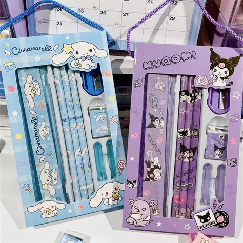 Sanrio Cartoon Stationery Sets Hellokitty Melody Kuromi Cinnamoroll Purin School Supplies Pencil Cartoon School Supplies, Dolls House Figures, Pencil Gift, Study Stationery, Stitch Cartoon, Wooden Pencils, Pencil Eraser, Back To School Gifts, Sanrio Characters