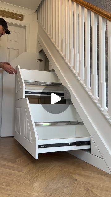 Jon Lewis on Instagram: "Grooved under stair storage transformation ✨  #understairstorage #asmr #asmrsounds #install #interiordesign #carpenter #carpentry #woodworking #uk #southampton #transformation #beforeandafter #istagood #newreel #reeloftheday #goodfriday" Shoe Storage Under Stairs, Under Staircase Ideas, Stairs Storage Drawers, Under Stairs Drawers, Office Under Stairs, Storage Under Staircase, Cabinet Under Stairs, Under Stairs Space, Stairway Storage