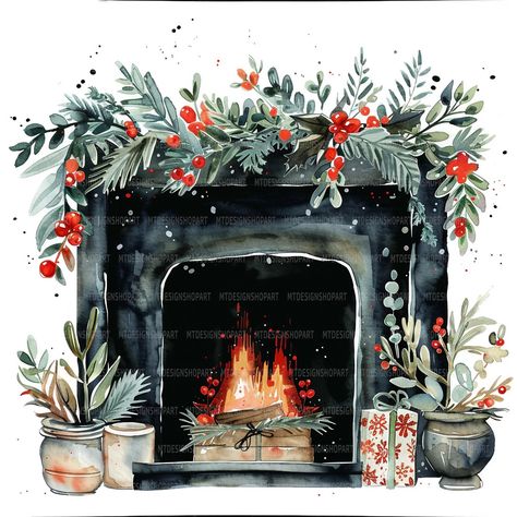 18 Christmas Fireplace Clipart, Fireplace Clipart, Printable Watercolor Clipart, Junk Journals, High Quality Jpgs, Digital Download - Etsy Morocco Christmas Fireplace Clipart, Fireplace Clipart, Christmas Fireplaces, Fireplace Art, Paint Water, Unique Images, Christmas Fireplace, Water Colors, Junk Journaling