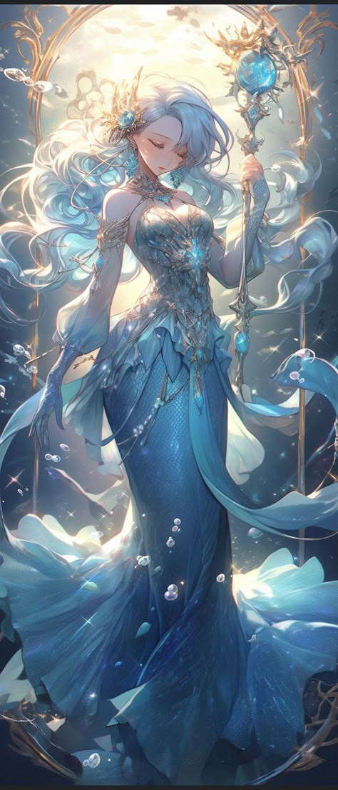 AI⇀𝚊𝚛𝚝⋆ #Midjourney #nijijourney⇀⋆𝙻𝚎𝚃𝚑𝚎⋆ Siren Anime Art, Goddess Of Water Fantasy Art, Fantasy Siren Art, Anime Water Goddess, Anime Mermaid Art, Aquarius Art Goddesses, Water Fairy Art, Ocean Goddess Art, Siren Oc Art