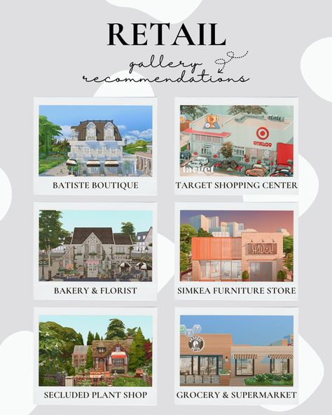 Sims 4 Retail Gallery Recommendations Sims 4 Retail, Target Shopping, Sims 4 Gallery, Sims Freeplay Houses, The Sims 4 Skin, Grocery Supermarket, Sims Building, Sims 4 Collections, Sims 4 Build