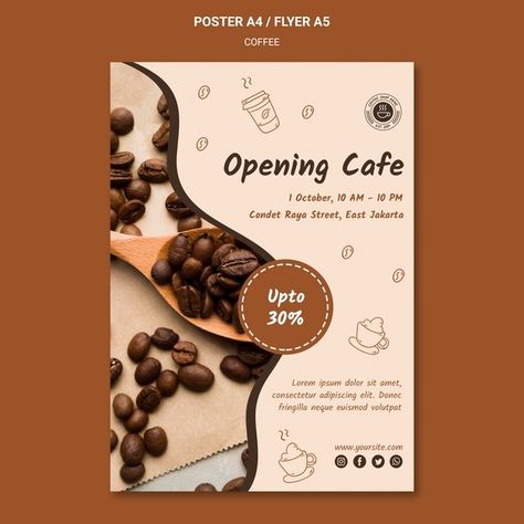 Coffee Shop Poster Design Ideas, Coffee Template Design, Cafe Poster Design Coffee Shop, Poster Flyer Design, Flayer Designe Ideas, Coffee Shop Flyer Design, Flyers Design Layout, Cafe Flyer Design, Coffee Poster Design Ideas