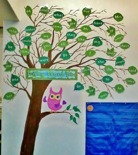 Tricky Word Tree Classroom Photo - SparkleBox Sight Words Board Ideas, Tricky Word Tree, Ckla Tricky Word Wall, Reading Tree In Classroom, Word Tree Classroom Ideas, Classroom Tree Ideas, Tricky Words Display, Phonics Display Board, English Classroom Displays