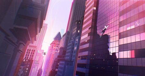 Aru 🇰🇿 (@ksyuposh) on X Gwen Miles, Spiderverse Wallpaper, Spiderman Web, Environment Painting, Miles Spiderman, Miles Morales Spiderman, Graphic Design Infographic, City Background, Gwen Stacy