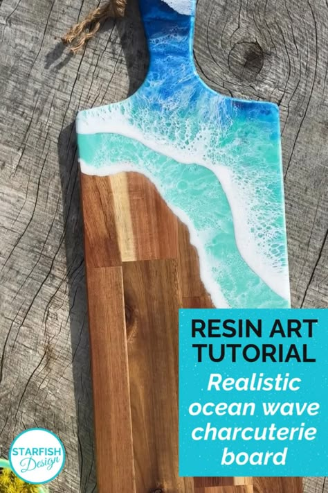 How to get the perfect flawless finish on your ocean resin art charcuterie cheese board.  Resin DIY art tutorial where I show you how to achieve the perfect flawless finish and realistic ocean waves using epoxy resin.  The materisls you need, tips and tricks for pouring and creating beautiful waterfall sides.  Ocean wave lacing effect and how to finidh youre board.  #resinart #resinart #resinartist #resinartwork #resinpour #resinobsession #charcuterie Epoxy Resin Cheese Board Diy, Resin Lake Art, Epoxy Resin Charcuterie Boards Diy, Diy Ocean Resin Art Tutorial, Resin Boards Ideas, Wave Resin Art, Diy Epoxy Crafts, Epoxy Beach Art, Resin Cheese Board Diy