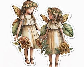 Stickers Watercolor, Fairy Clipart, Fairy Stickers, Printable Junk Journal, Woodland Art, Scrapbook Stickers Printable, Cute Fairy, Journal Art, Flower Fairies