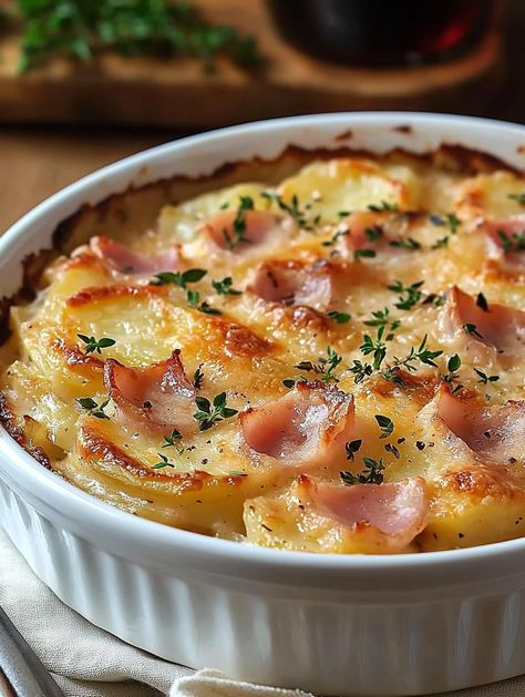 Ham And Cheesy Scalloped Potatoes, Ham And Potatoes Au Gratin, Ham And Augratin Potatoes, Ham Potatoes Casserole, Ham Augratin Potatoes, Au Gratin Potatoes Recipes, Ham And Potato Au Gratin, Scalloped Potatoes And Ham Casserole, Ham And Cheesy Potatoes