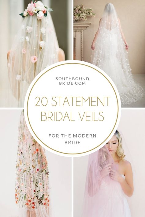 Dramatic Statement Bridal Veils | SouthBound Bride Wedding Veil Trends 2023, Unique Bridal Veil, Creative Veils, Wedding Veils With Flowers, Unconventional Veil, Statement Wedding Veil, Statement Veil Brides, No Veil Bride Wedding, Dramatic Veil Wedding