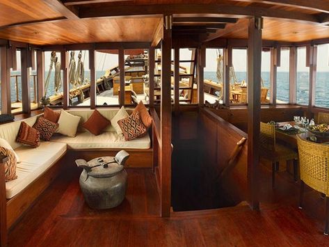 Luxury Crewed Sailing Yacht Phinisi 50 - 5 Cabins - Komodo and Raja Ampat, Indonesia Photos and Images - Boatbookings Sailing Yacht Interior, Yacht Aesthetic, England Houses, Boat House Interior, Sailboat Interior, Working Boat, Outdoor Lounge Area, Raja Ampat, Private Yacht