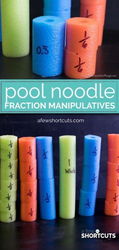 DIY Pool Noodle Fraction Manipulatives Fraction Manipulatives, Learning Fractions, Teaching Fractions, Fraction Activities, Math Manipulatives, Pool Noodle, Math Fractions, Diy Pool, Math Methods