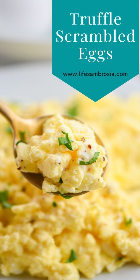 Truffle Scrambled Eggs Truffle Eggs Breakfast, Truffle Scrambled Eggs, Italian Scrambled Eggs, Fancy Scrambled Eggs, French Scrambled Eggs, Scrambled Egg Recipes, Truffle Eggs, Best Egg Recipes, Scrambled Eggs Recipe