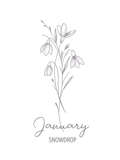 January birth month flower tattoo art. #january #snowdrop #snowdroptattoo #tattoo #wallartdecor #wallartprints #lineart #fineline #birthmonthflower #birthmonthflower #minimalist #custom #floral #birthday January Birth Flower Tattoo Ideas, Snowdrop Flower Tattoo, January Birth Flower Tattoo, Month Flower Tattoo, January Birth Month Flower, January Snowdrop, January Birth Flower, January Crafts, Floral Birthday