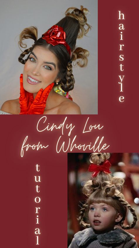 Watch this step by step hair tutorial on Cindy Lou Who Hairstyle from The Grinch Who Stole #Christmas ✨🎄 #winterhairstyles Cindy Lou Who Costume Diy Hair Tutorials, Who Hair Dr Suess Easy, Cindy Lou Who Makeup Kids, Cindy Loo Who Costume Diy, How To Do Whoville Hairstyles, Whoville Christmas Costumes, Cindy Lou Hair How To Do, Cindy Lou Hair Tutorial, Cindy Lou Hoo Costume